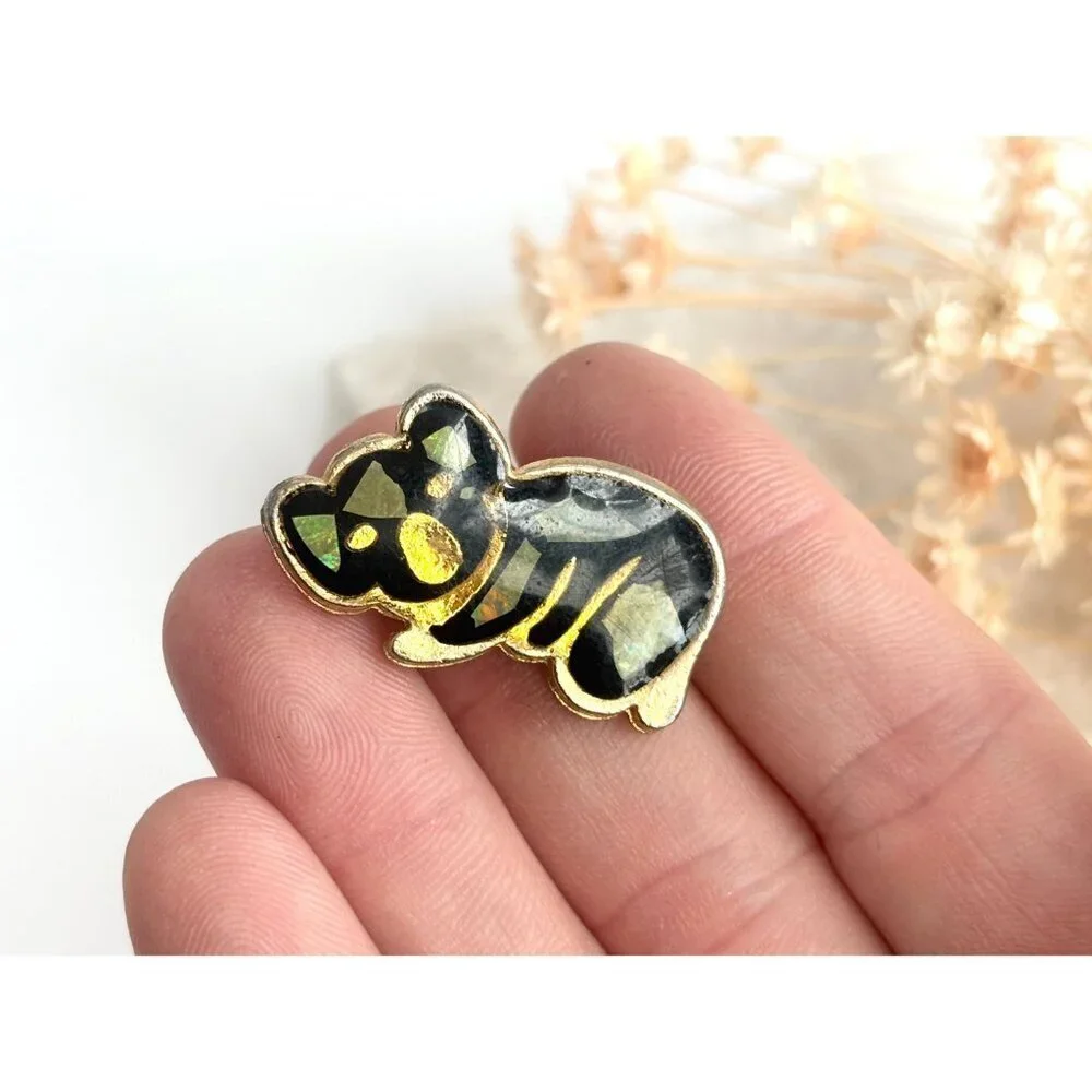 Koala Bear Gold Toned Figural Opal Inlay Vintage Brooch | Lapel Pin | Pendant